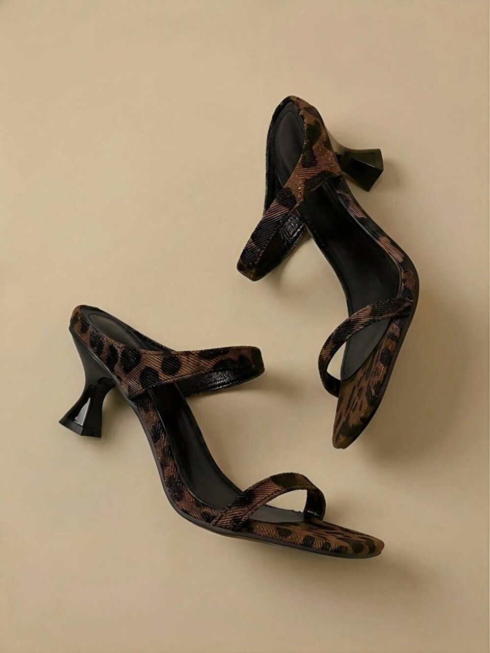 Leopard Print Ankle Strap Block Heel Sandals